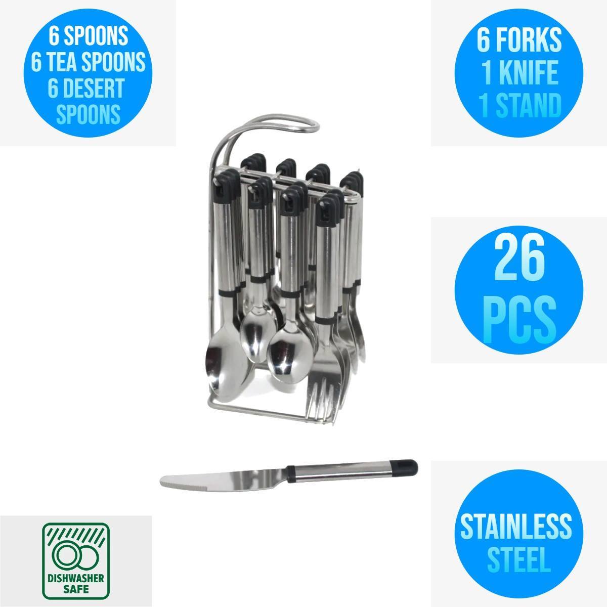 26 Pcs Stainless Steel Hanging complete Cutlery Set with hanging stand or rack