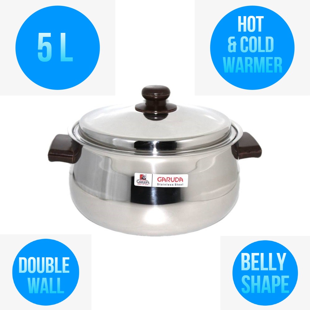 GARUDA BELLY SHAPE FOOD WARMER STAINLESS STEEL CASSEROLE HOT POT 5 L