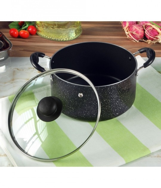 OK Non Stick Platinum Stew Pot Jumbo 7.5 Ltr King with Glass Lid