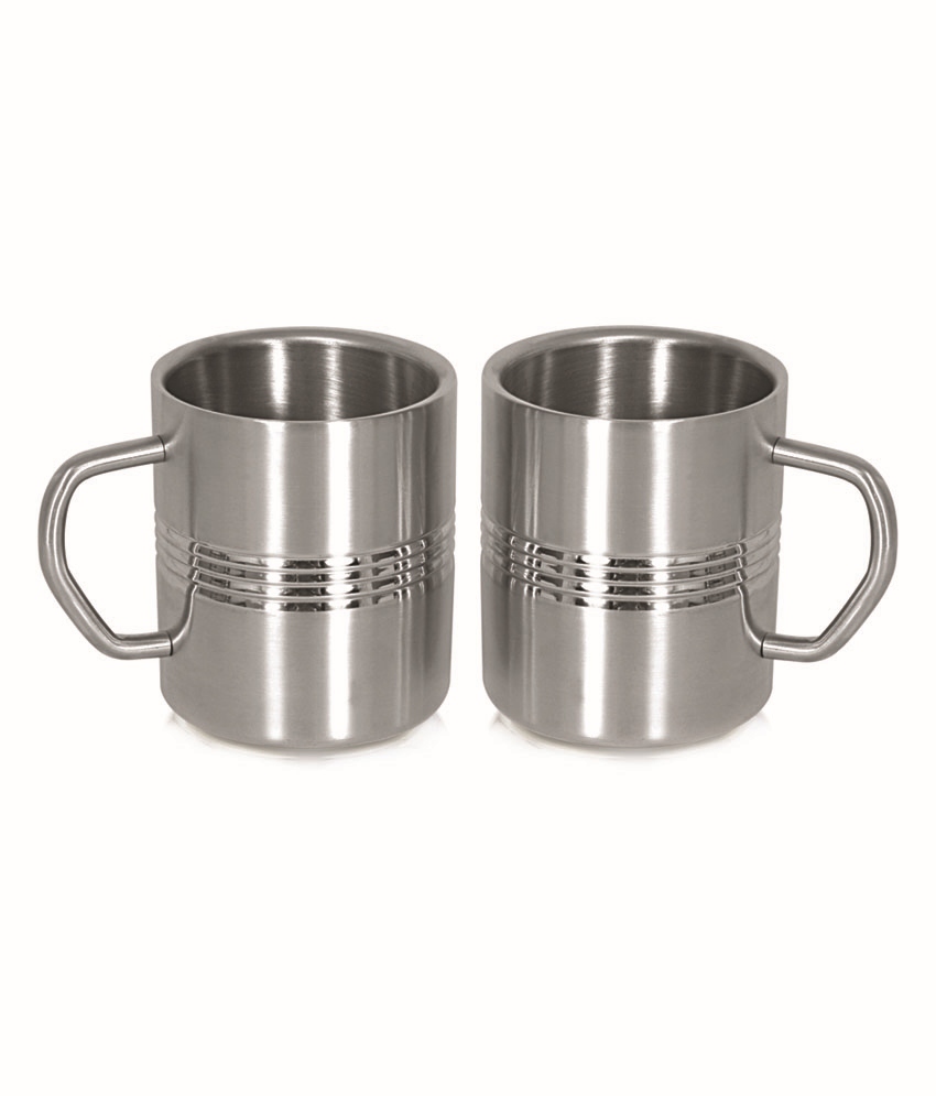 Garuda Stainless Steel Mugs Coffee Cappuccino Cups Tea Double Wall 2 Pcs (Round)