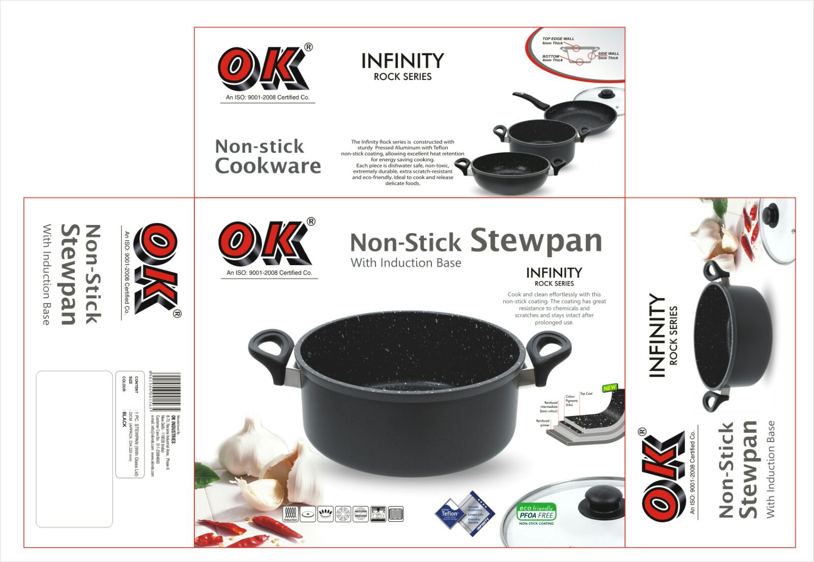 OK Marble Stone cookware Stew Pot 4.2 Ltr with Glass Lid