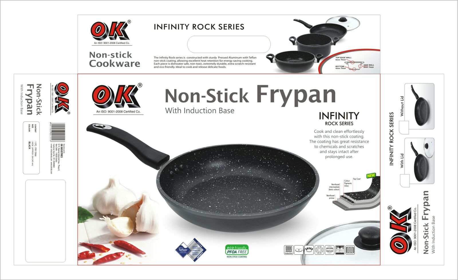 OK Marble Stone Non Stick Fry Pan 1.5 Ltr with Glass Lid