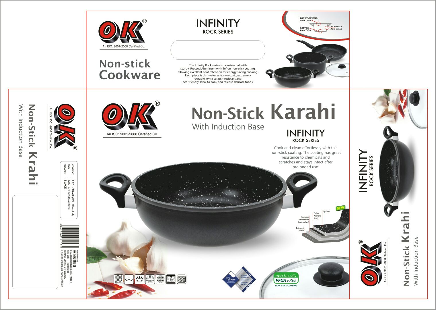 OK Marble Stone Non Stick Deep Fry Pan with Glass lid (2.0 ltr)