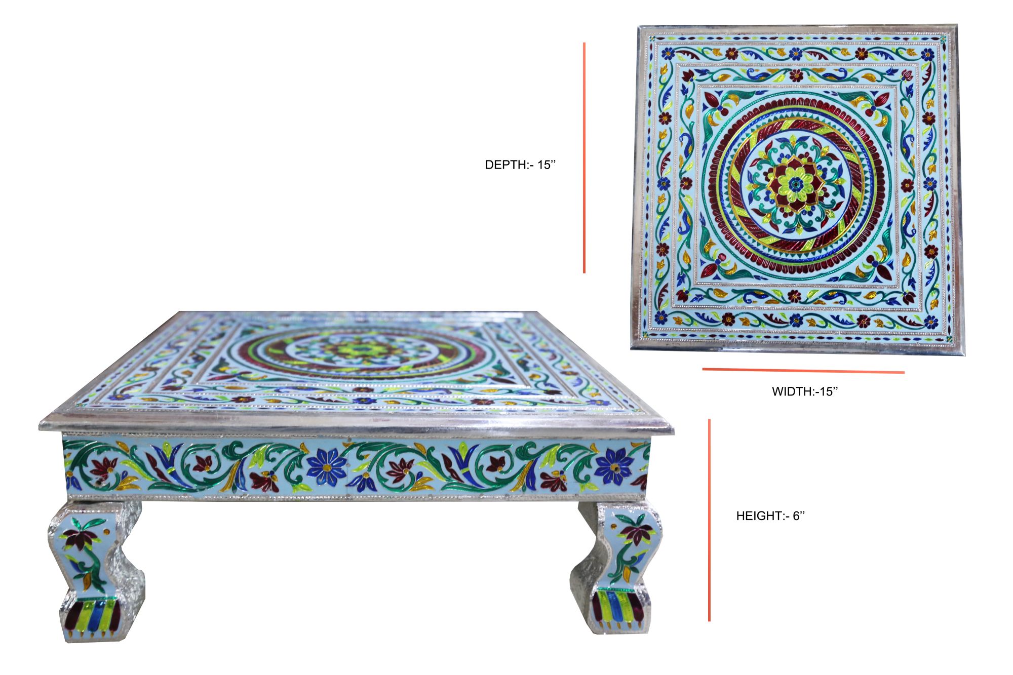 JK 15 * 15 Alluminium Minakari Puja Bajot/table/Chowki pooja