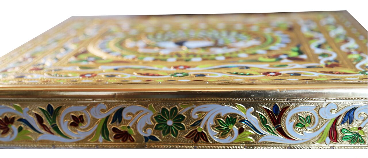 J K 18*18 Brass Minakari Puja Bajot/ Chaurang/table/Chowki Pooja-703 J K 18*18 Brass Minakari Puja Bajot/ Chaurang/table/Chowki Pooja-703