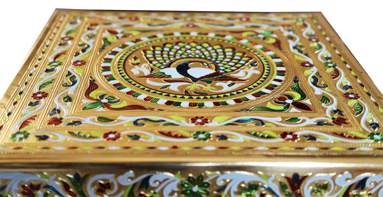 J K 18*18 Brass Minakari Puja Bajot/ Chaurang/table/Chowki Pooja-364 J K 18*18 Brass Minakari Puja Bajot/ Chaurang/table/Chowki Pooja-364