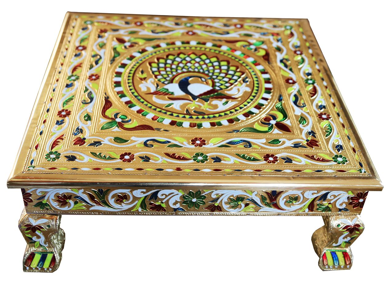 J K 15 *15 Brass Minakari Puja Bajot/ Chaurang/table/Chowki Pooja