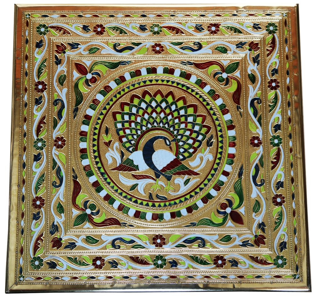 J K 15 *15 Brass Minakari Puja Bajot/ Chaurang/table/Chowki Pooja