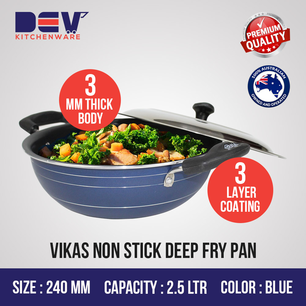 Vikas Non Stick Deep Fry Pan 2.5 Ltr (240 MM) & Stainless Steel Lid