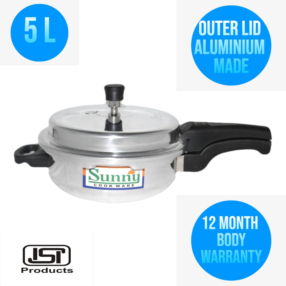 Sunny 5 Liters medium pan shape outer lid 5 Ltr Aluminium Pressure Cooker 5 L