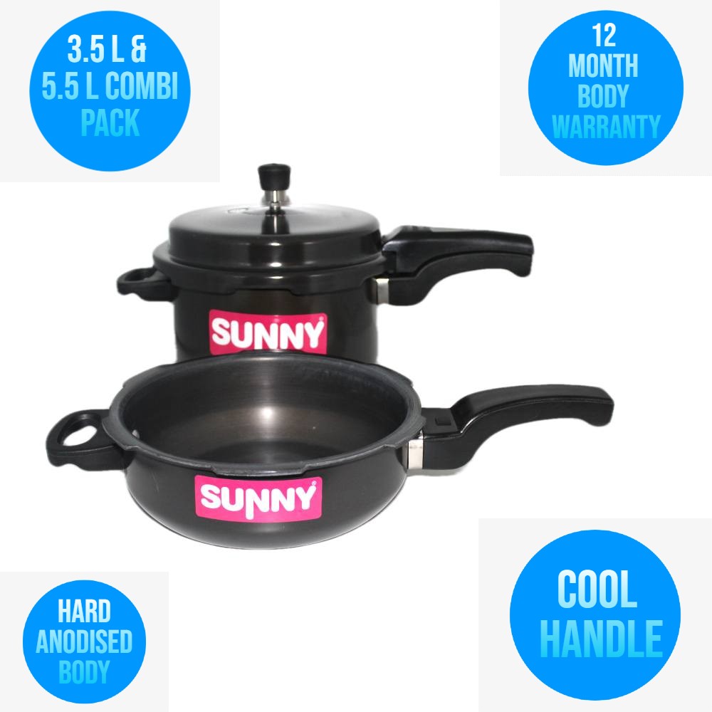 Sunny Outer Lid 3.5 & 5.5 Litres Ltrs L Hard Anodised Pressure Cooker Combi Pack