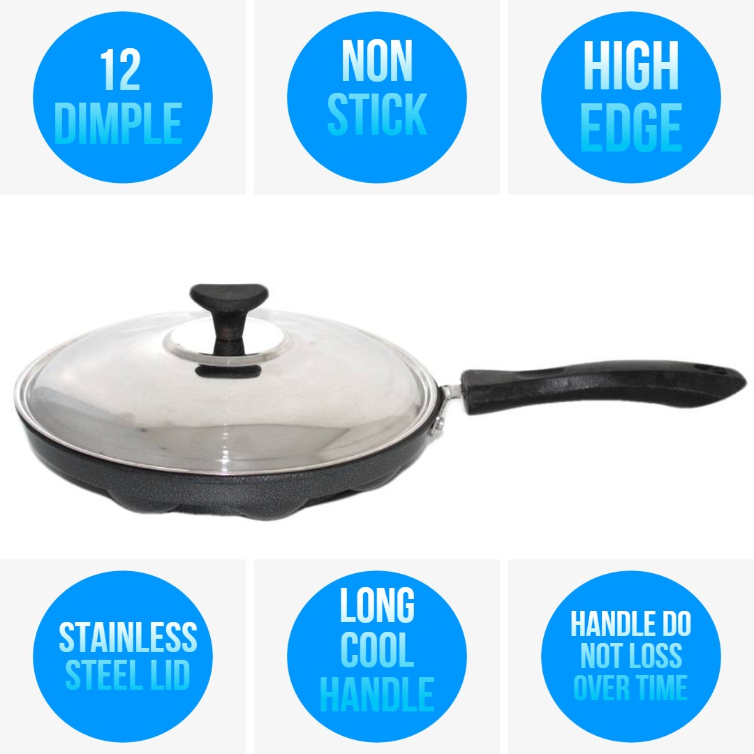 Vikas 12 PCS Appam Tawa, Mini Dutch Pancake, takoyaki pan with Stainless steel lid