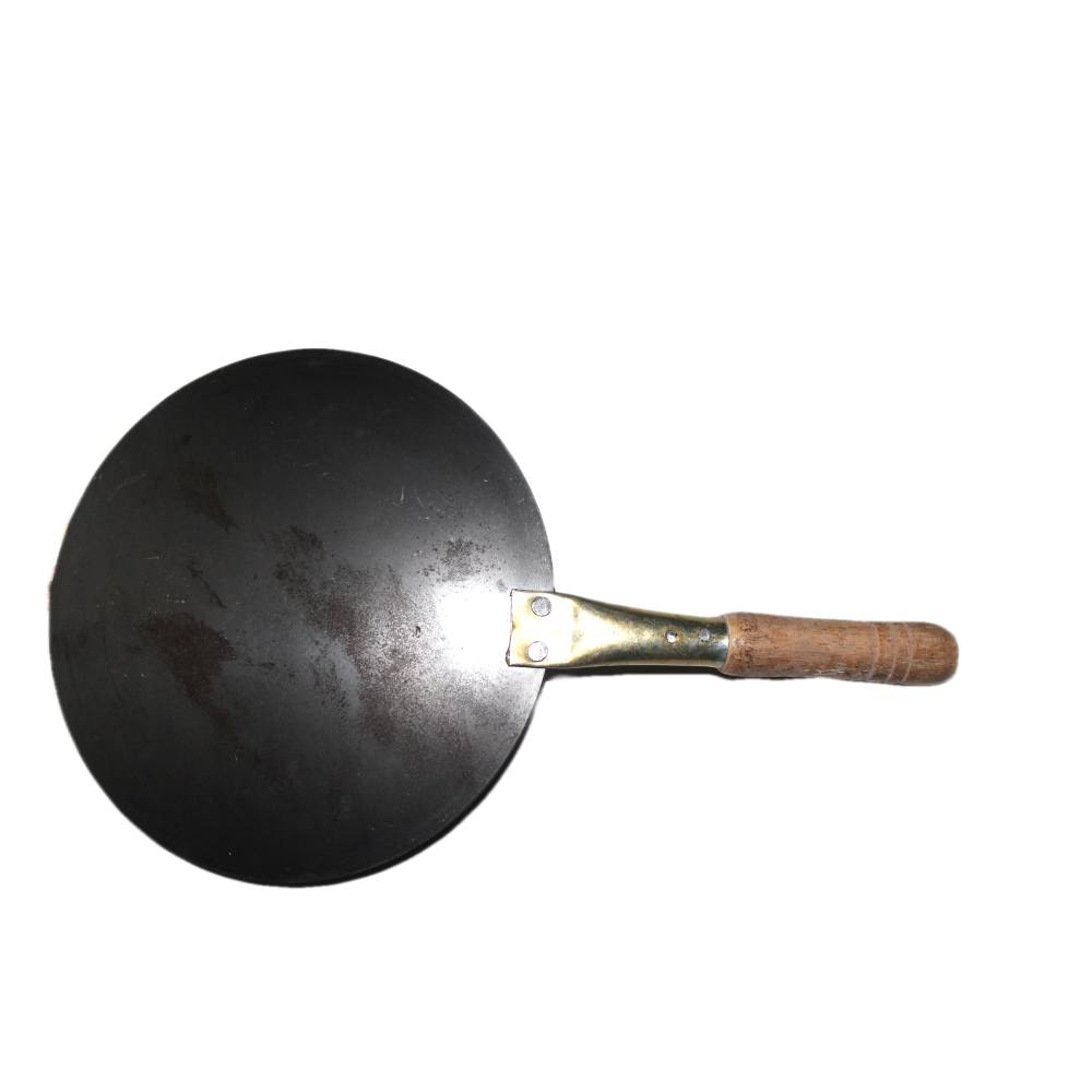 24 CM Pure Iron Concave Tawa with Unique Smooth Edges Metal Spoon Friendly Wooden Handle Perfect for Roti & Chapati