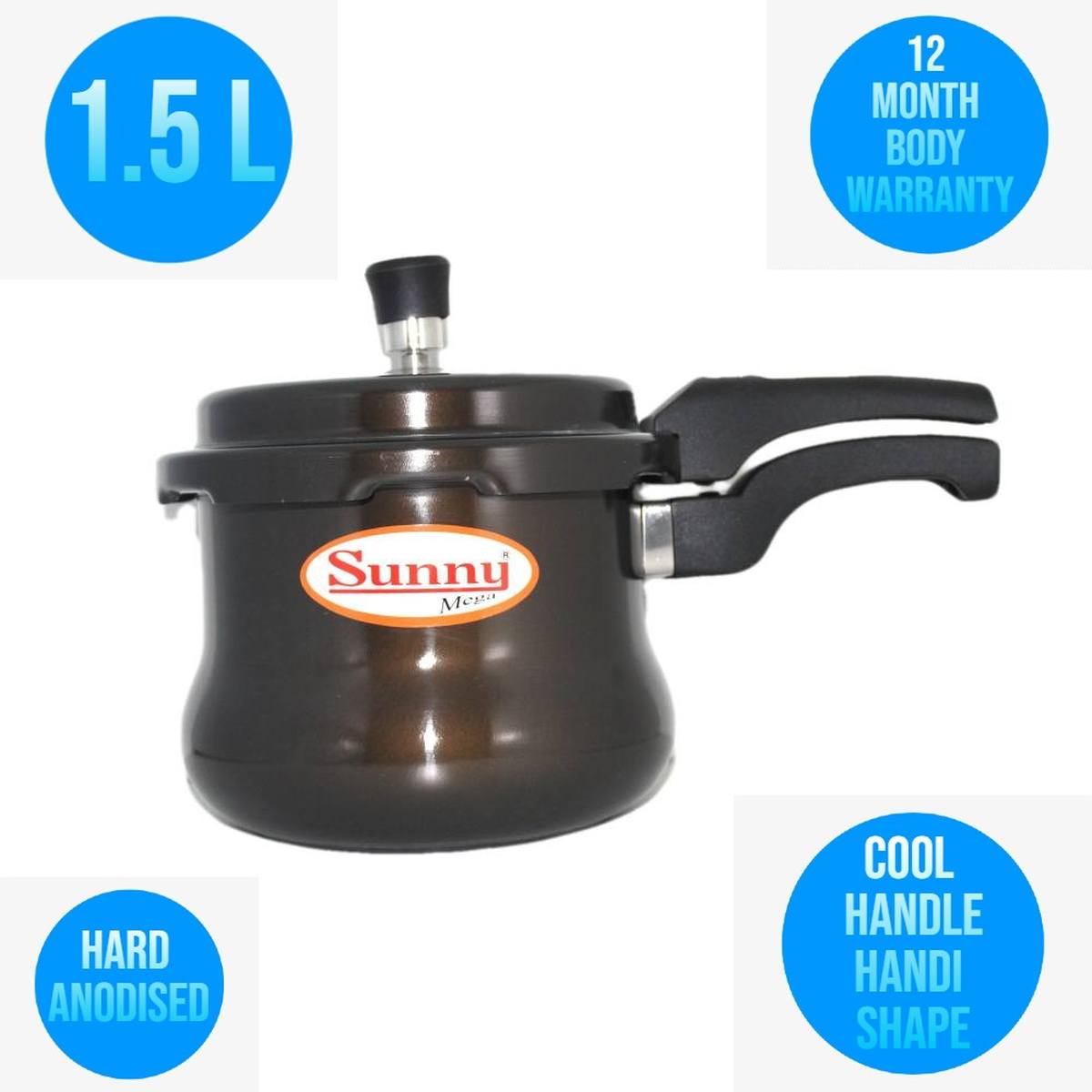 1.5 Liters small handi shape outer lid 1.5 Ltr Hard Anodised Pressure Cooker 1.5 L