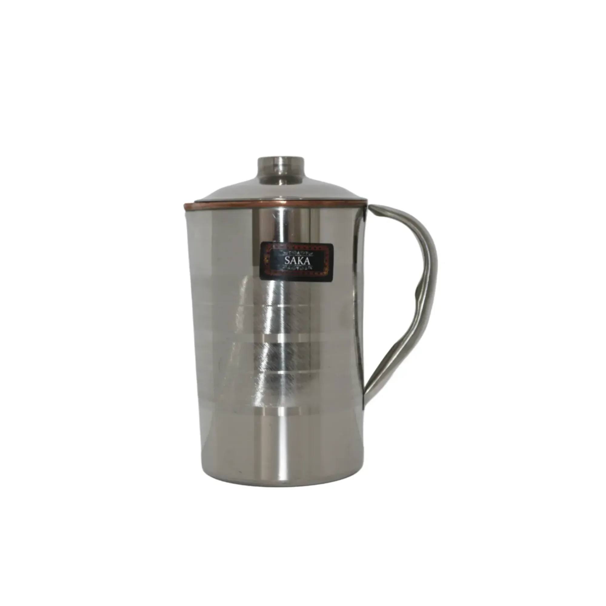 2 L Stainless Steel and Copper Pitcher with Lid Pitcher Water Jug for Ayurveda Health Heavy Duty