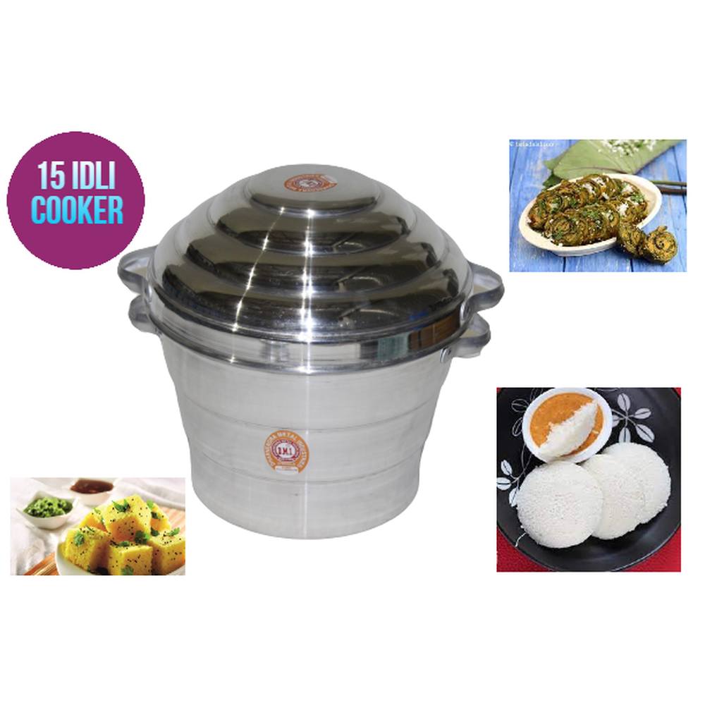 Aluminium Combo Steamer Cooker 3 in 1 15 Pcs Idli maker cooker , Dhokla & Patra
