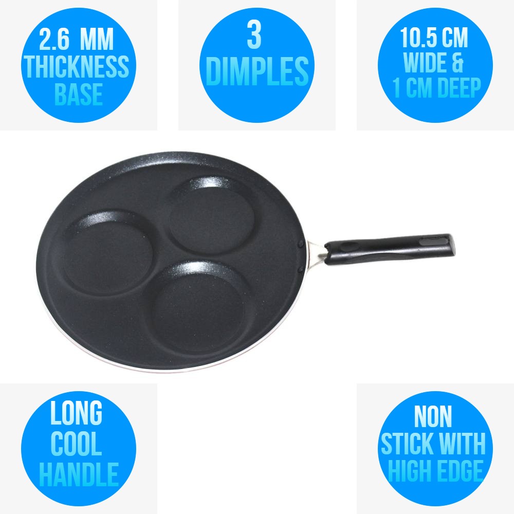 Mini Uttapam & 3 Dimples hole Pancake Pan 3 Dimple Non Stick Poffertjes Mini Dutch Pancake Cake Pan with Handles