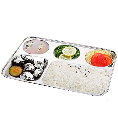 Kids Stainless Steel 5 in 1 Five Compartment Divided Dinner Plate Thali