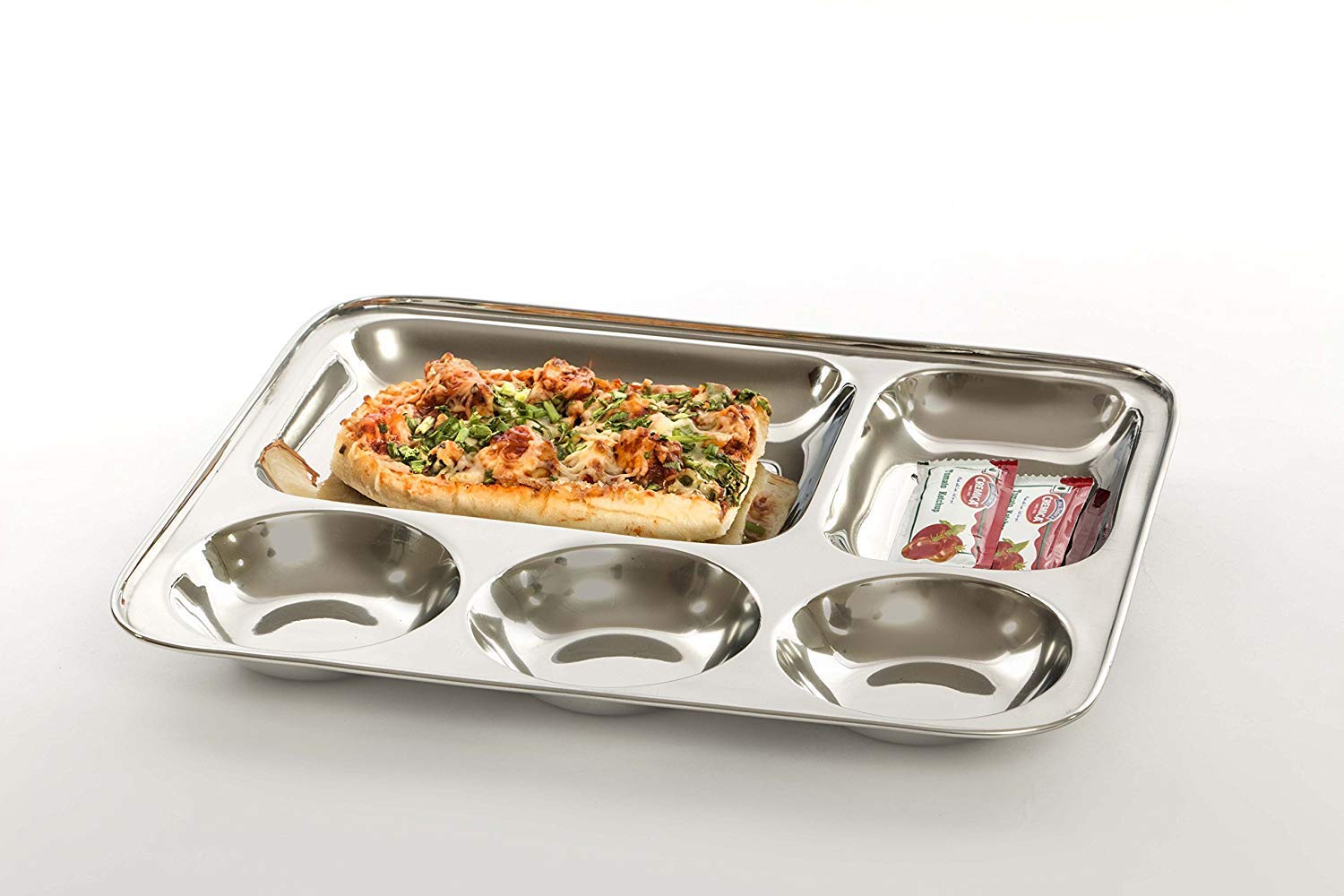 Kids Stainless Steel 5 in 1 Five Compartment Divided Dinner Plate Thali
