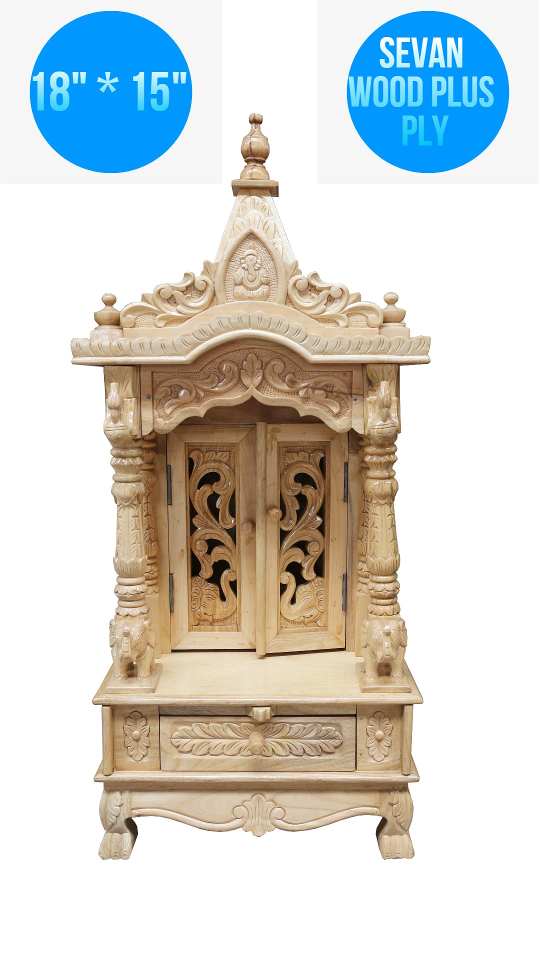JK 18 15 Sevan WOOD with Ply CEMICARVE TEMPLE Home PUJA Ghar POOJA Mandir Hindu TEMPLE (Pick Up Price) (Wood)