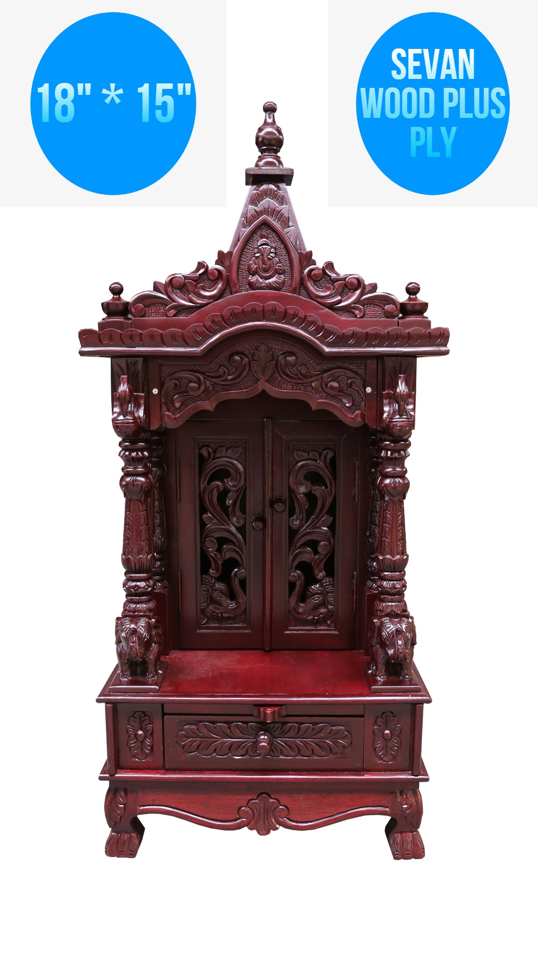 JK 18 15 Sevan WOOD with Ply CEMICARVE TEMPLE Home PUJA Ghar POOJA Mandir Hindu TEMPLE (Pick Up Price) (Cherry)
