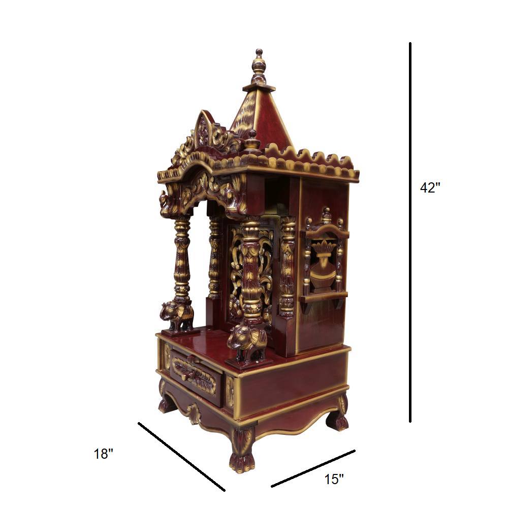 JK 18 15 Sevan WOOD with Ply CEMICARVE TEMPLE Home PUJA Ghar POOJA Mandir Hindu TEMPLE (Pick Up Price)(Cherry Gold)