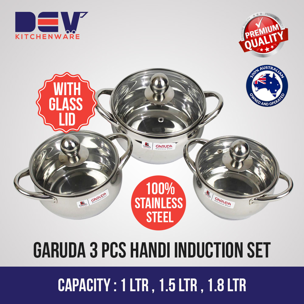 GARUDA 3 PCS STATUS HANDI SET INDUCTION BASE WITH GLASS LID