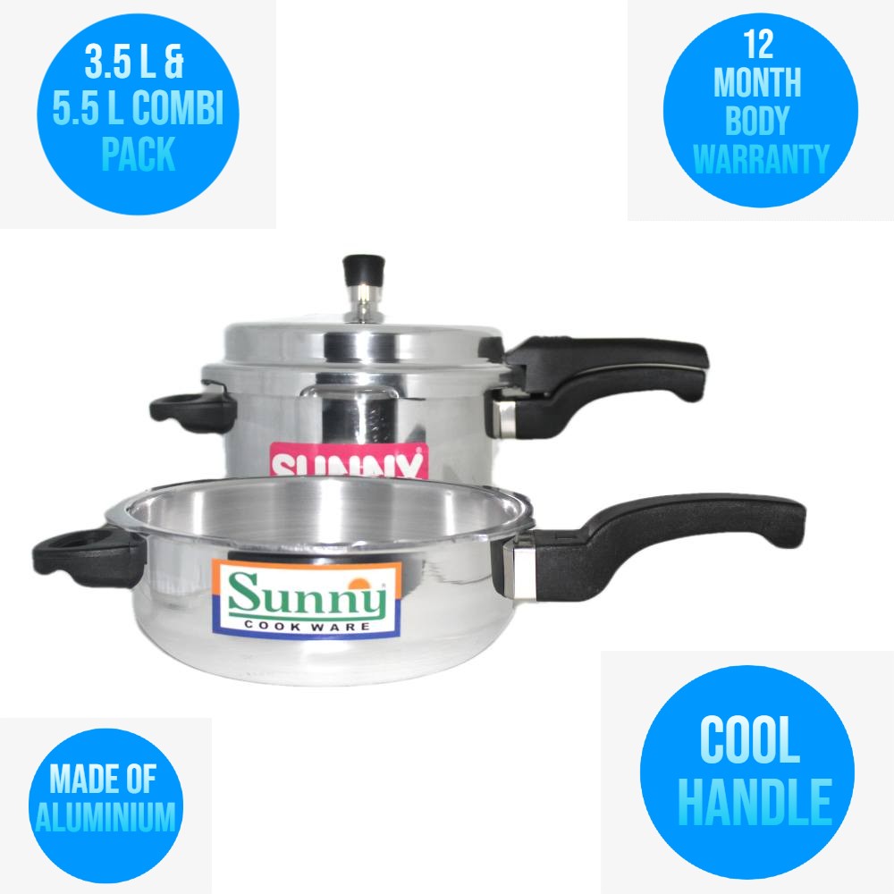 Sunny Outer Lid 3.5 & 5.5 Litres Ltrs L Aluminium Pressure Cooker Combi Pack