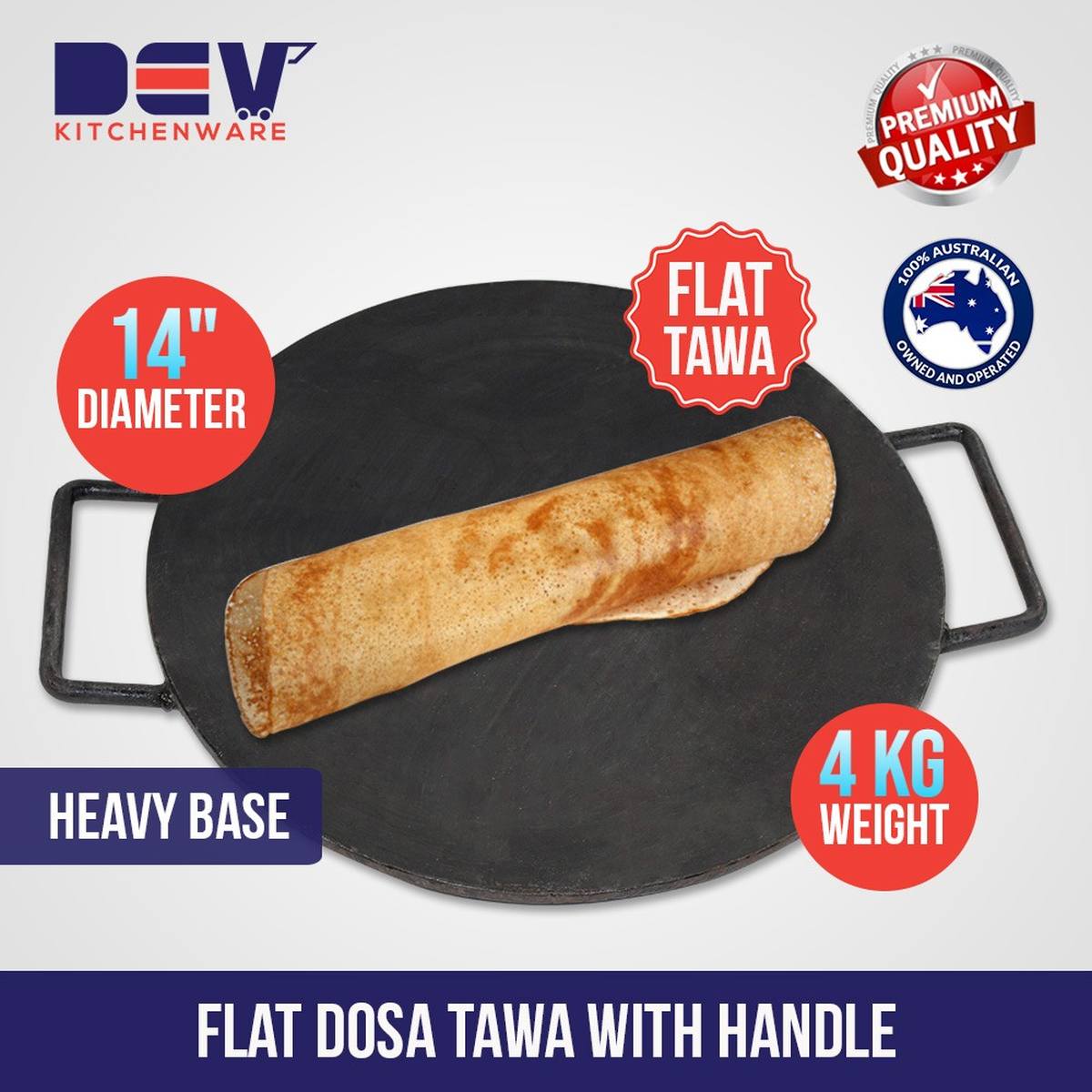 FLAT IRON TAWA WITH HANDLE HEAVY BASE DOSA TAWA 14"