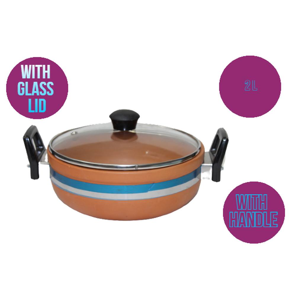 Clay 2 L Casserole With Glass Lid with round Bottom (Only Pick Up)