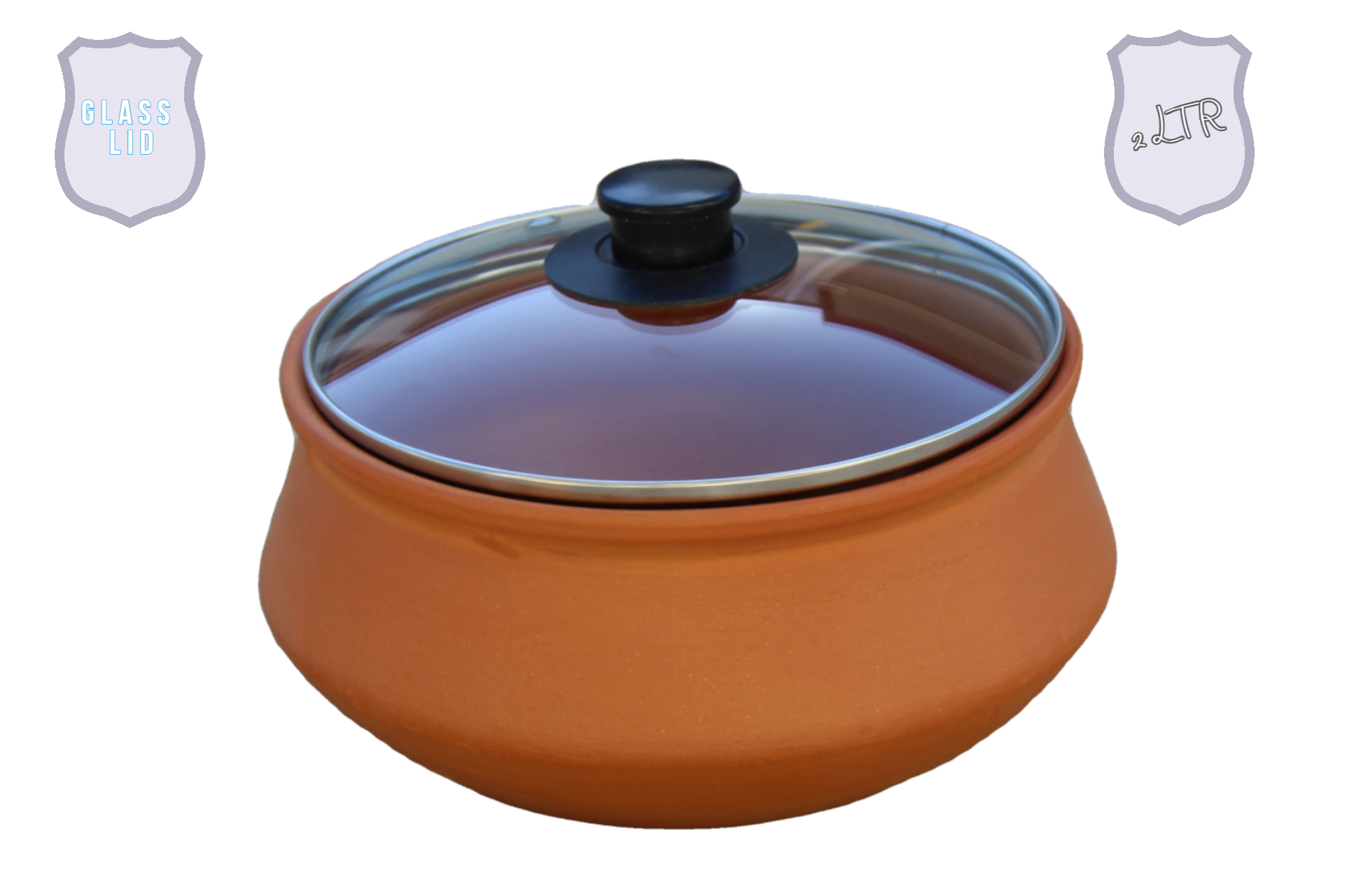 Clay 2 L Handi Pot with Glass Lid (Only Pick Up)