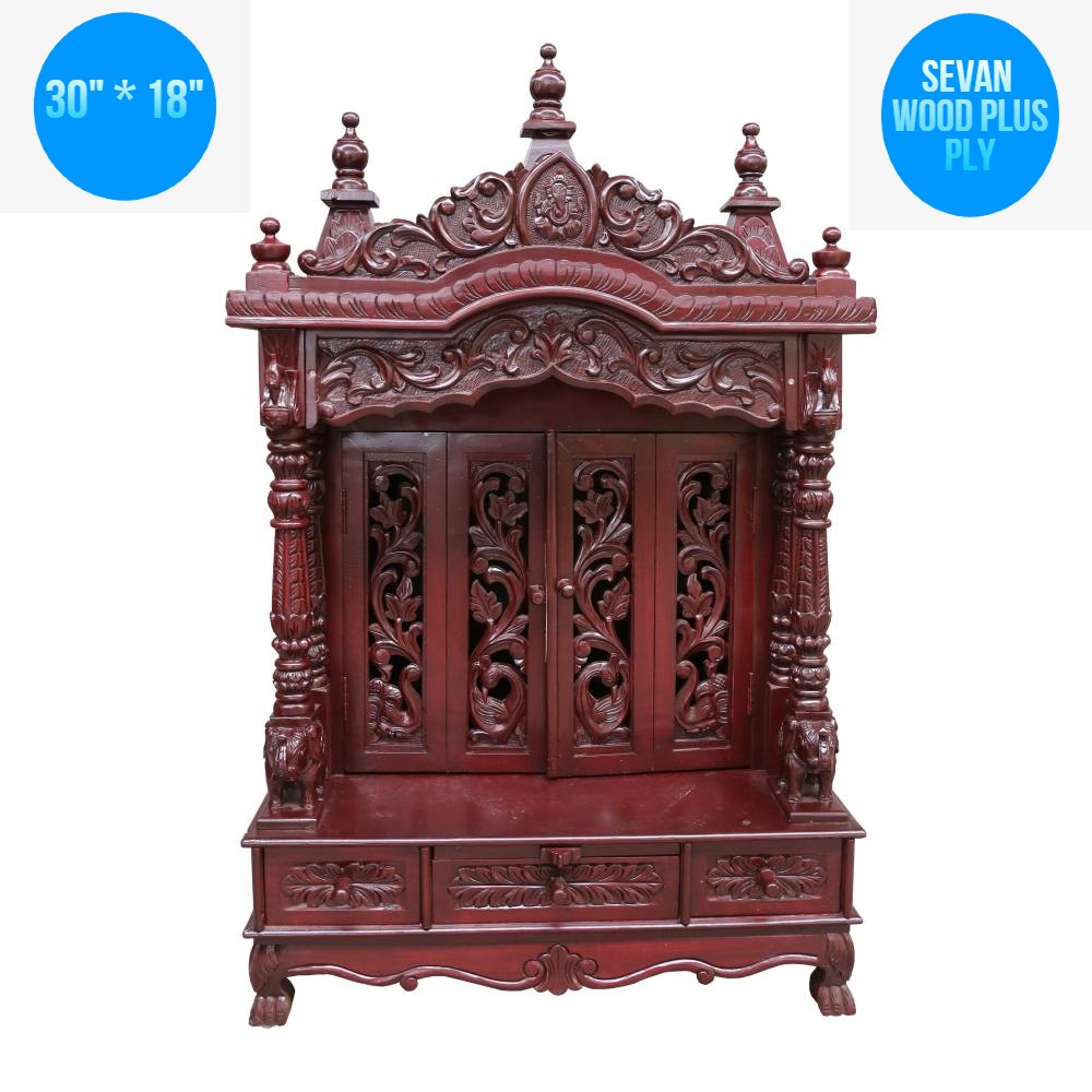JK 30 * 18 Sevan WOOD with Ply CEMICARVE POOJA (PUJA) TEMPLE (MANDIR) Cherry
