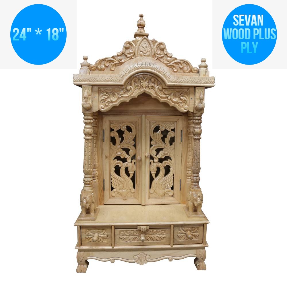 JK 24 18 Sevan WOOD with Ply CEMICARVE TEMPLE Home PUJA Ghar POOJA Mandir Hindu TEMPLE (Pick Up Price) (Wood)