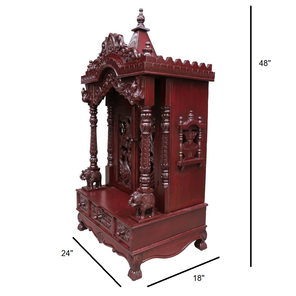 JK 24 18 Sevan WOOD with Ply CEMICARVE TEMPLE Home PUJA Ghar POOJA Mandir Hindu TEMPLE (Pick Up Price)(Cherry)