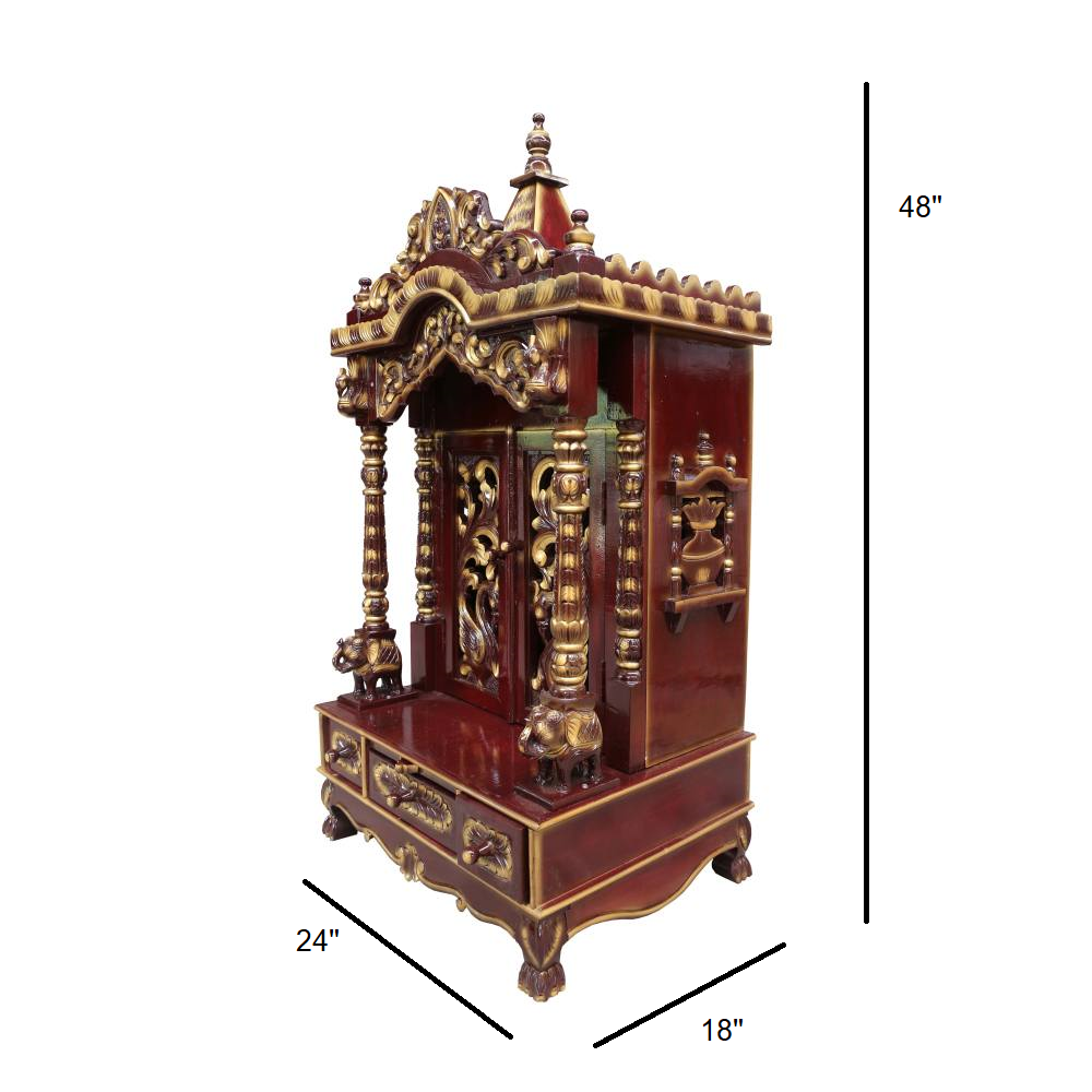 JK 24 18 Sevan WOOD with Ply CEMICARVE TEMPLE Home PUJA Ghar POOJA Mandir Hindu TEMPLE (Pick Up Price) (Cherry Gold)