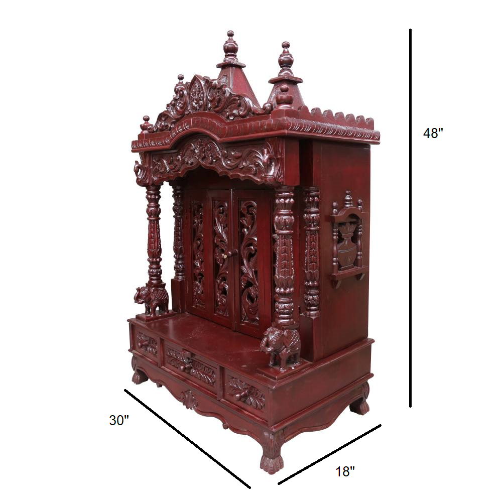 JK 30 * 18 Sevan WOOD with Ply CEMICARVE POOJA (PUJA) TEMPLE (MANDIR) Cherry