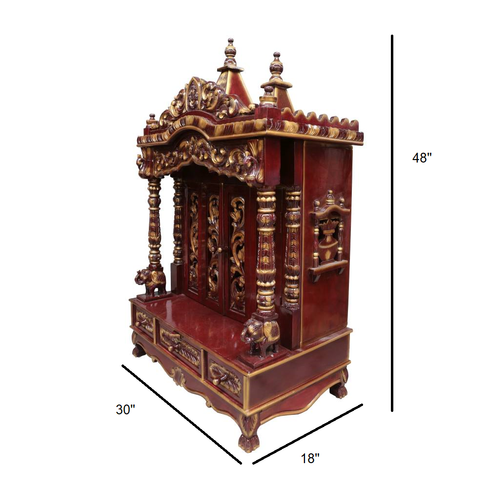 JK 30 * 18 Sevan WOOD with Ply CEMICARVE POOJA (PUJA) TEMPLE (MANDIR) Cherry Gold