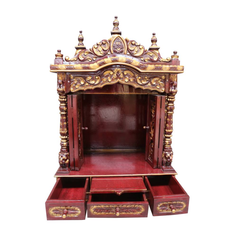 JK 36 * 18 Sevan WOOD with Ply CEMICARVE TEMPLE Home PUJA Ghar POOJA Mandir Hindu TEMPLE (Pick Up Price) (Cherry Gold)