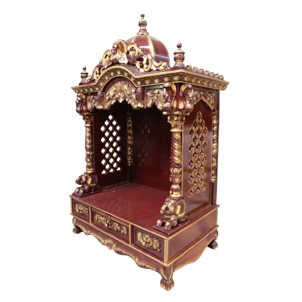 JK 30 * 18 Sevan WOOD with Ply FULL CEMICARVE POOJA (PUJA) TEMPLE (MANDIR) (Cherry Gold)