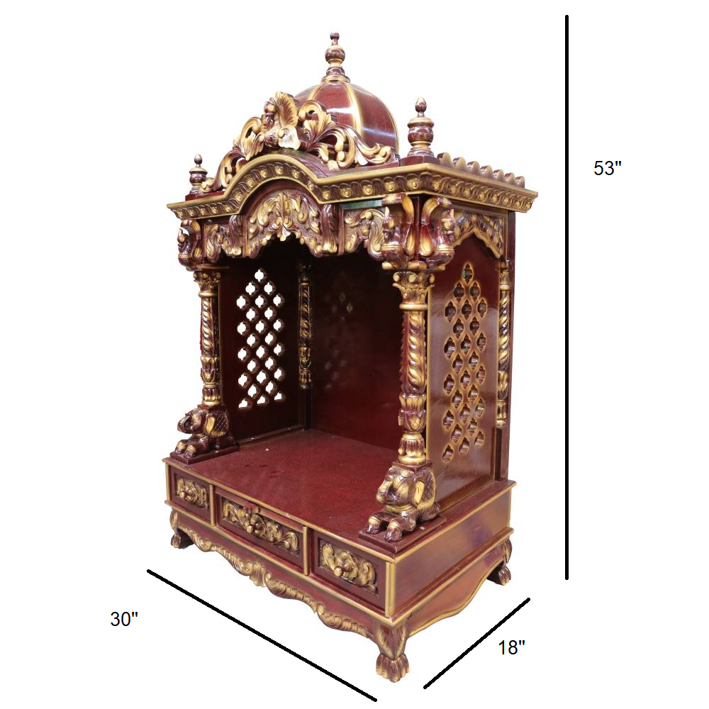 JK 30 * 18 Sevan WOOD with Ply FULL CEMICARVE POOJA (PUJA) TEMPLE (MANDIR) (Cherry Gold)