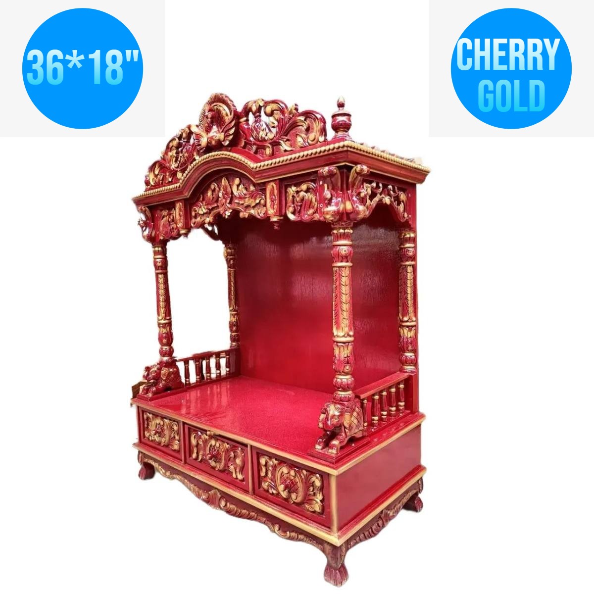 JK 36 * 18 Sevan WOOD with Ply fullCARVE TEMPLE Home PUJA Ghar POOJA Mandir Hindu TEMPLE (Pick Up Price)(Cherry Gold)