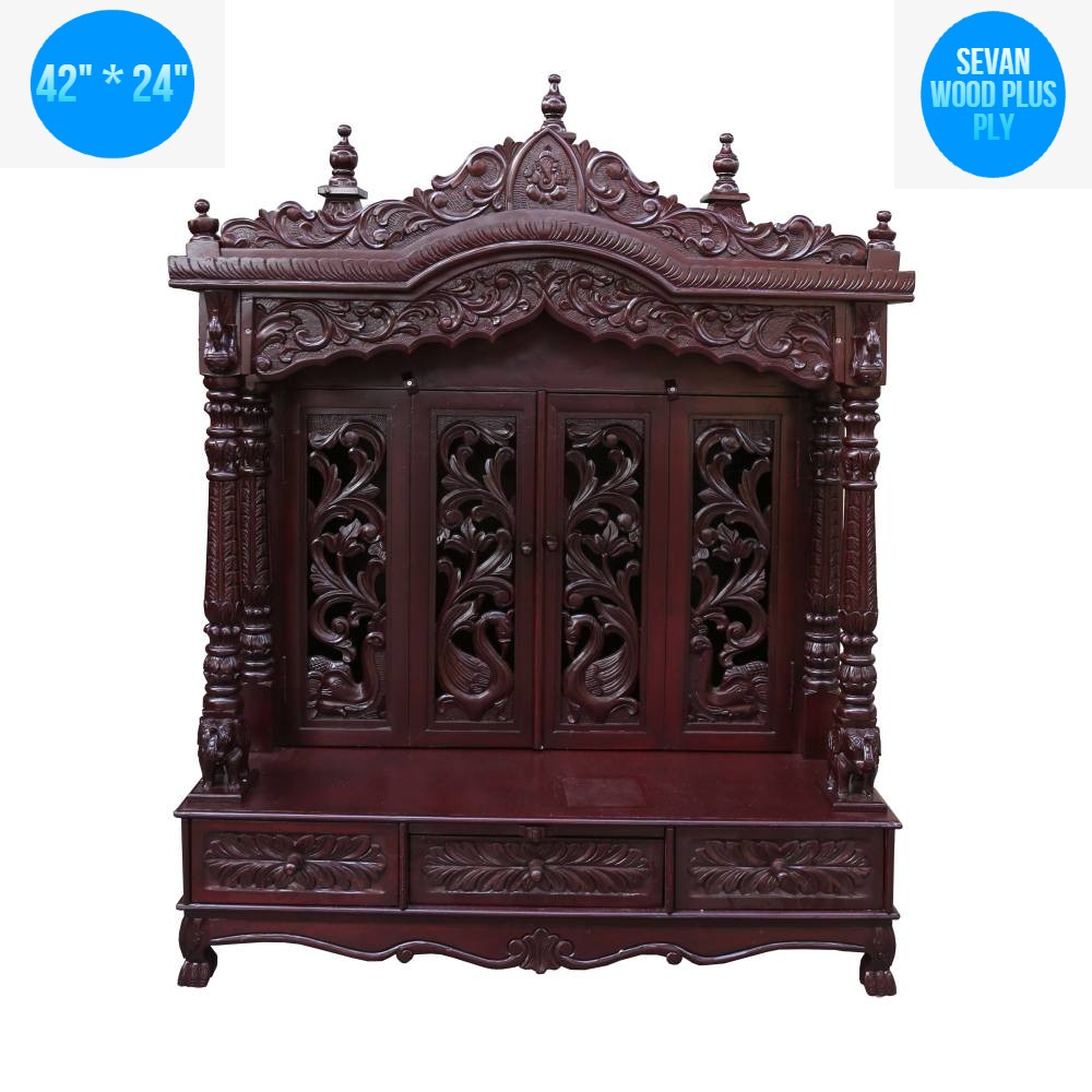 JK 42 * 24 Sevan WOOD with Ply CEMICARVE POOJA (PUJA) TEMPLE (MANDIR) (Cherry)