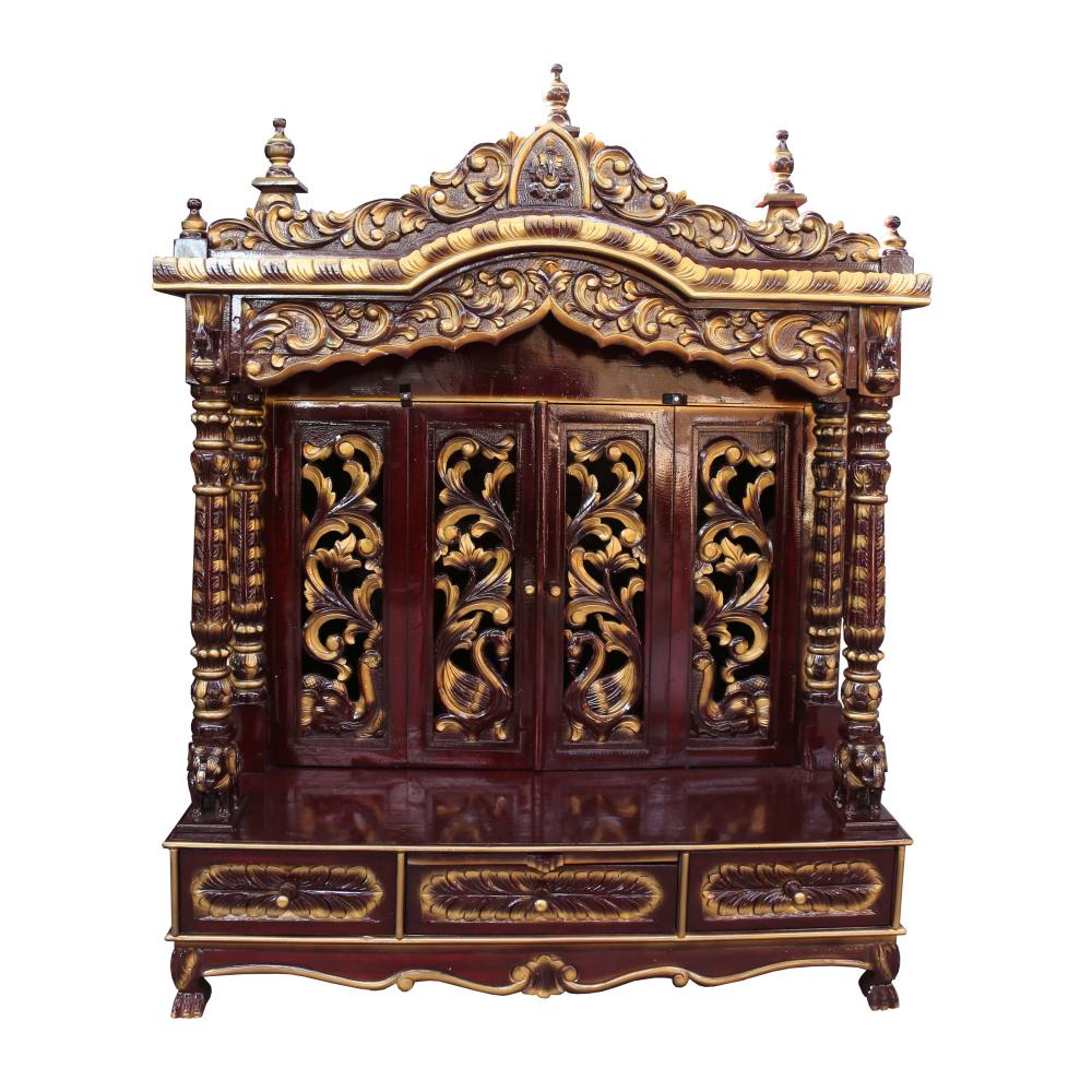 JK 42 * 24 Sevan WOOD with Ply CEMICARVE POOJA (PUJA) TEMPLE (MANDIR) (Cherry Gold)