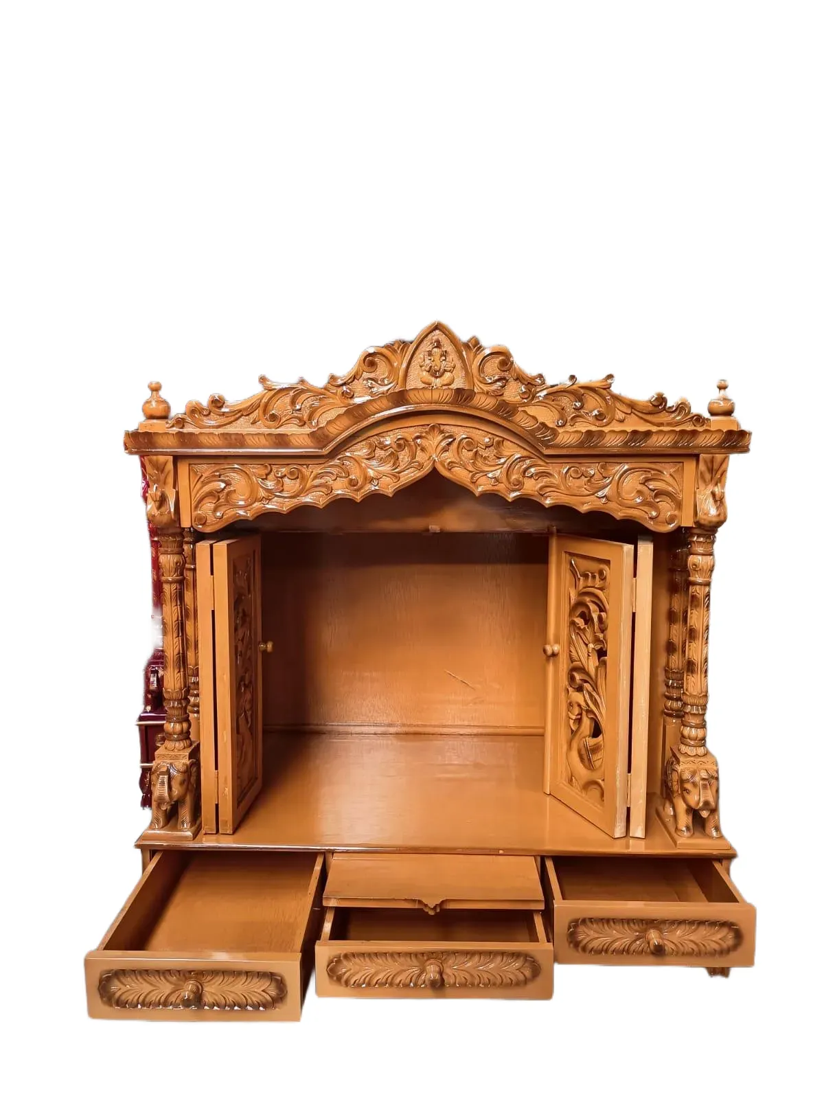 JK 30 18 Sevan WOOD with Ply CEMICARVE TEMPLE Home PUJA Ghar POOJA Mandir Hindu TEMPLE (Pick Up Price)(Teak Wood two tone)