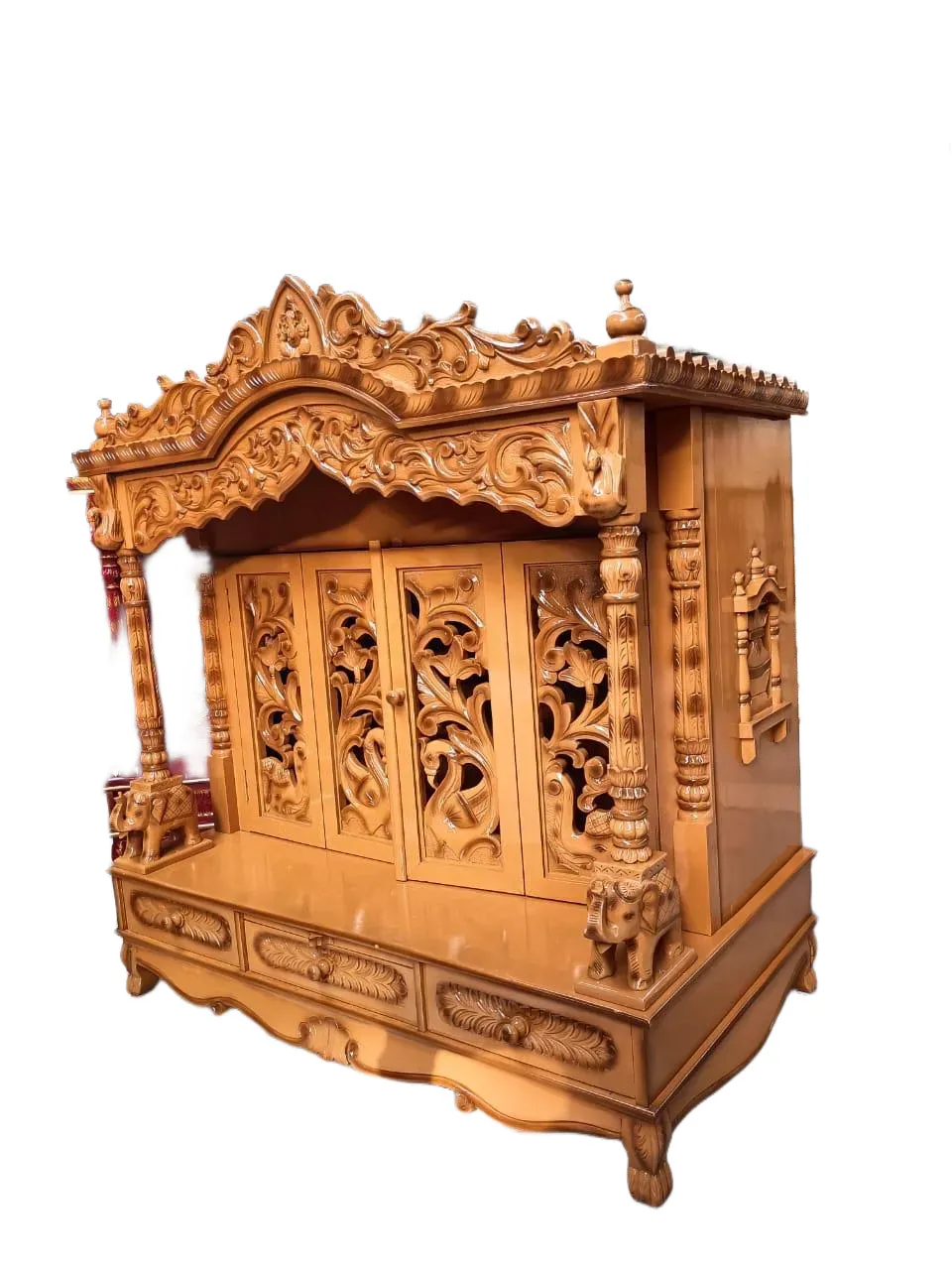 JK 36 * 18 Sevan WOOD with Ply CEMICARVE TEMPLE Home PUJA Ghar POOJA Mandir Hindu TEMPLE (Pick Up Price) (teak wood two tone)