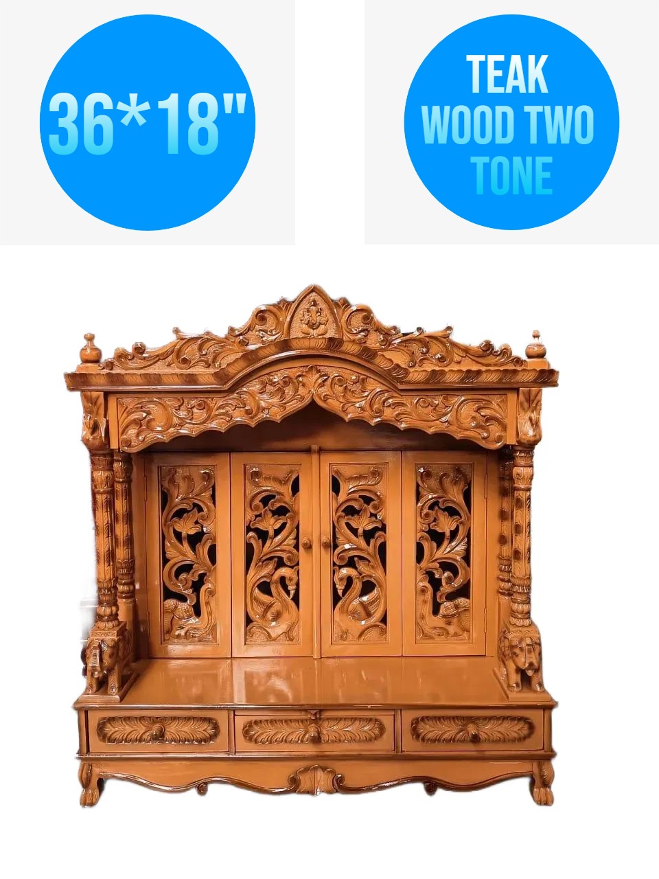 JK 36 * 18 Sevan WOOD with Ply CEMICARVE TEMPLE Home PUJA Ghar POOJA Mandir Hindu TEMPLE (Pick Up Price) (teak wood two tone)