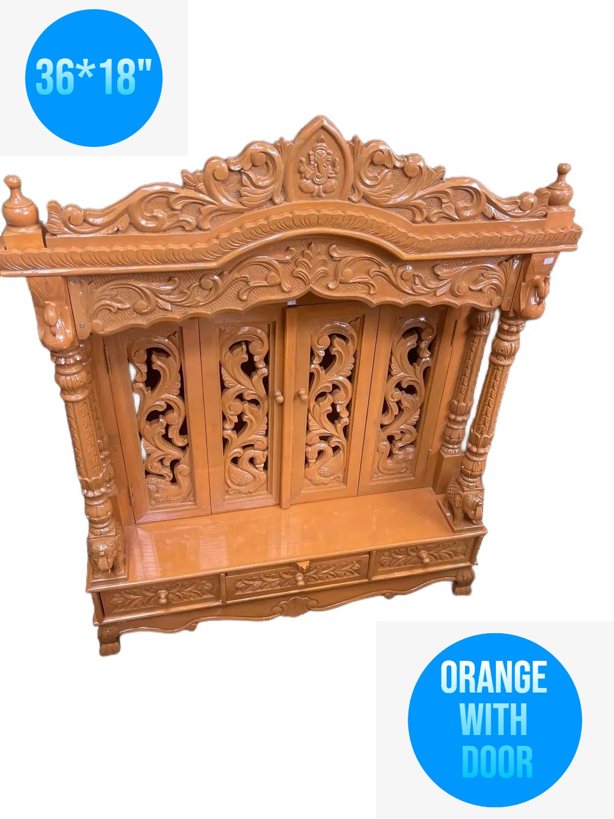 JK 36 * 18 Sevan WOOD with Ply CEMICARVE TEMPLE Home PUJA Ghar POOJA Mandir Hindu TEMPLE (Pick Up Price) (orange)