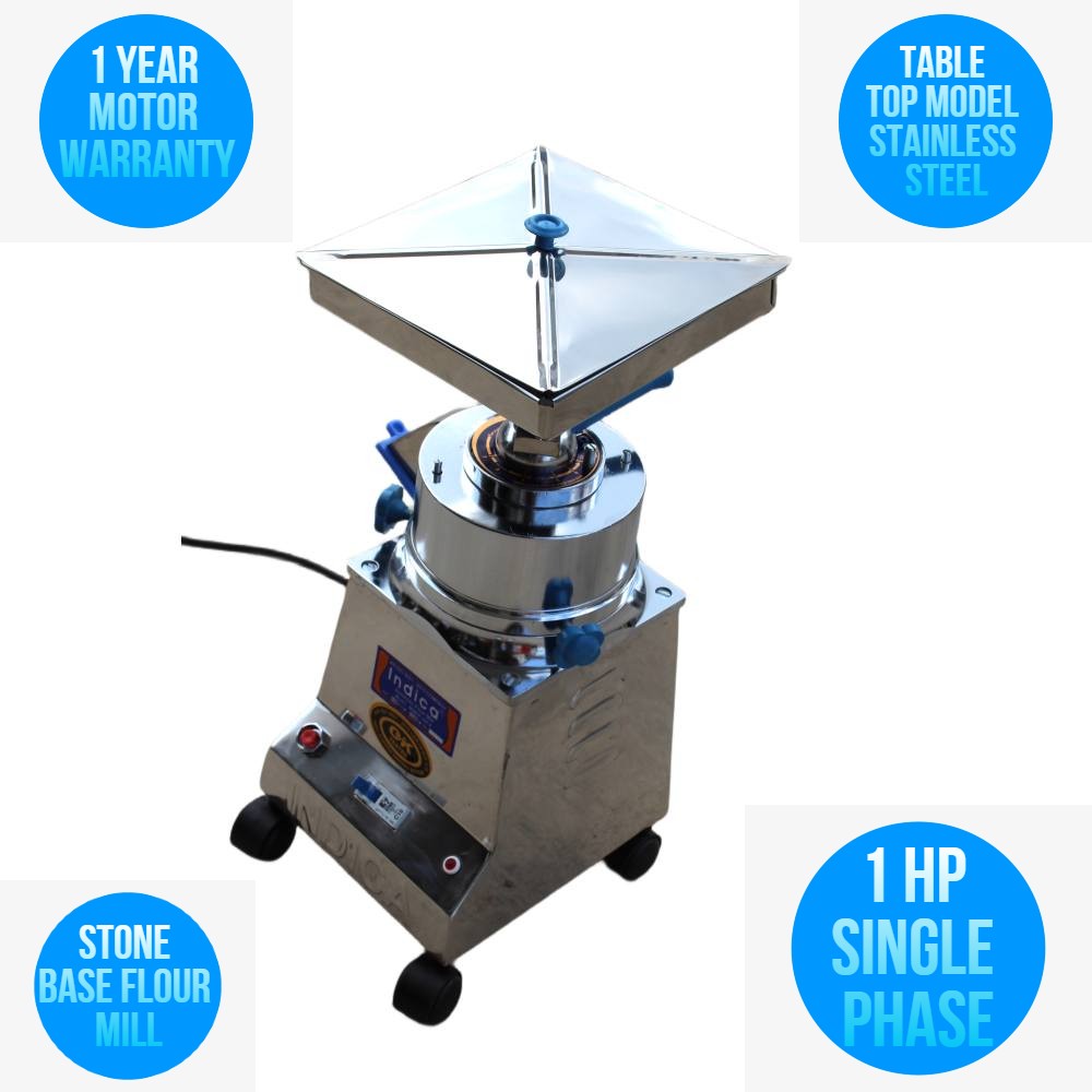 table top 1 HP Stainless Steel Flour mill machine, Atta chakki, Domestic Aata Maker, Ghar Ghanti Stone base