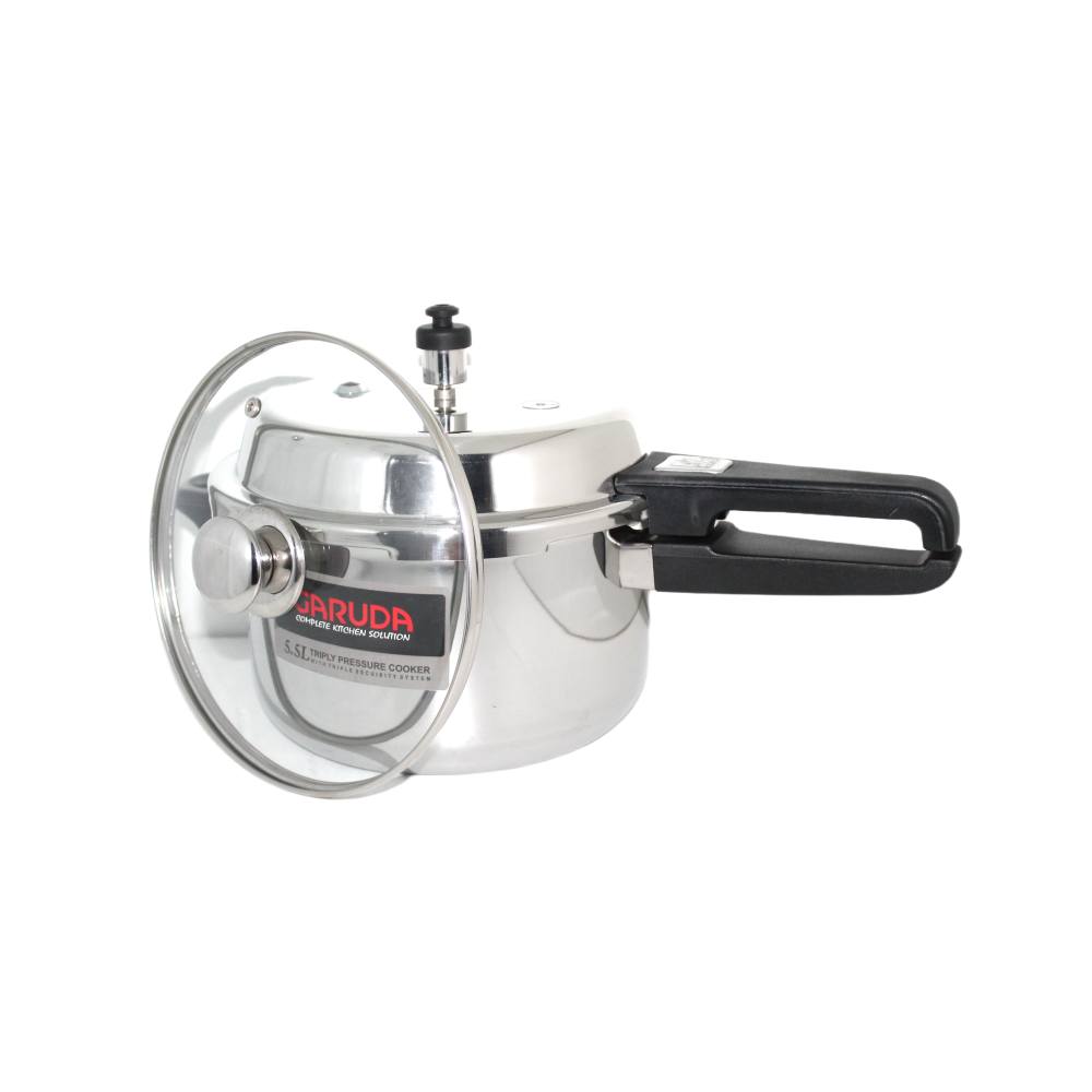 Try Ply Tri Ply Stainless Steel Pressure cooker with glass lid 5.5 L 5.5 Liter