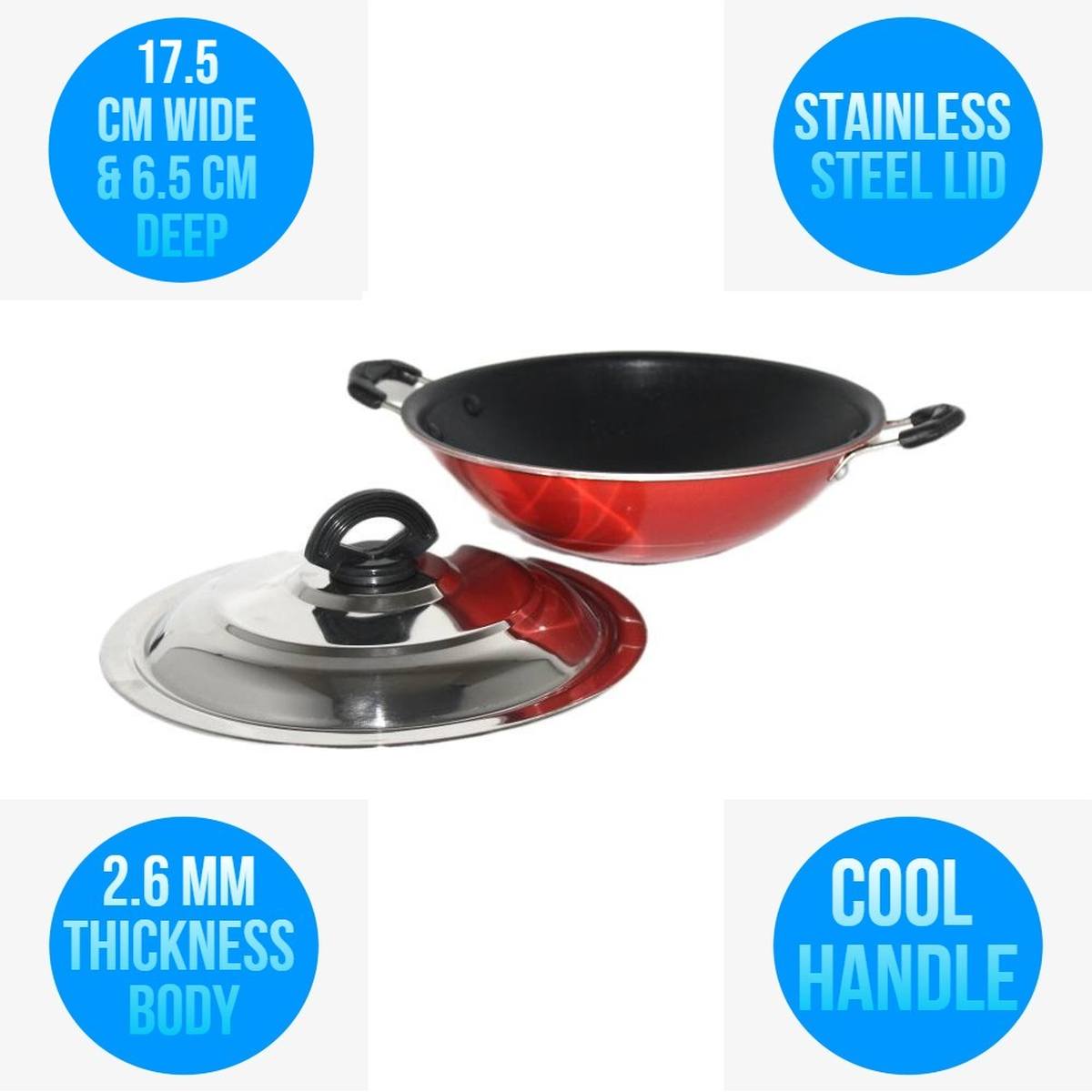 17.5 CM Hopper Pan Hopper Maker Mini Kadai Appam Stainless Steel Lid Non Stick